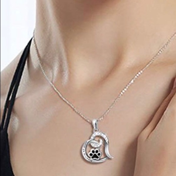 925 Sterling Silver Dog Paw Print Pendent & Chain - Picture 3 of 5